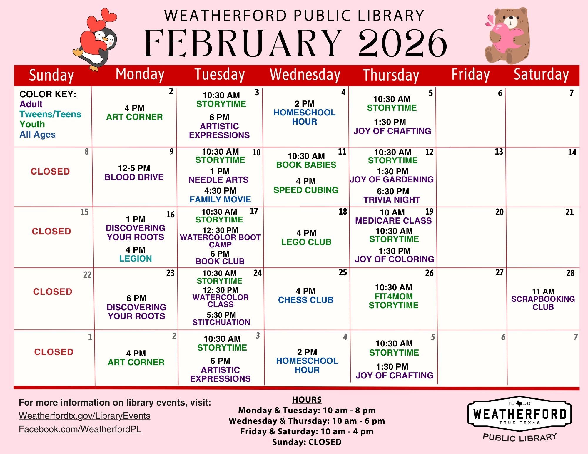 February 2026 calendar of events
